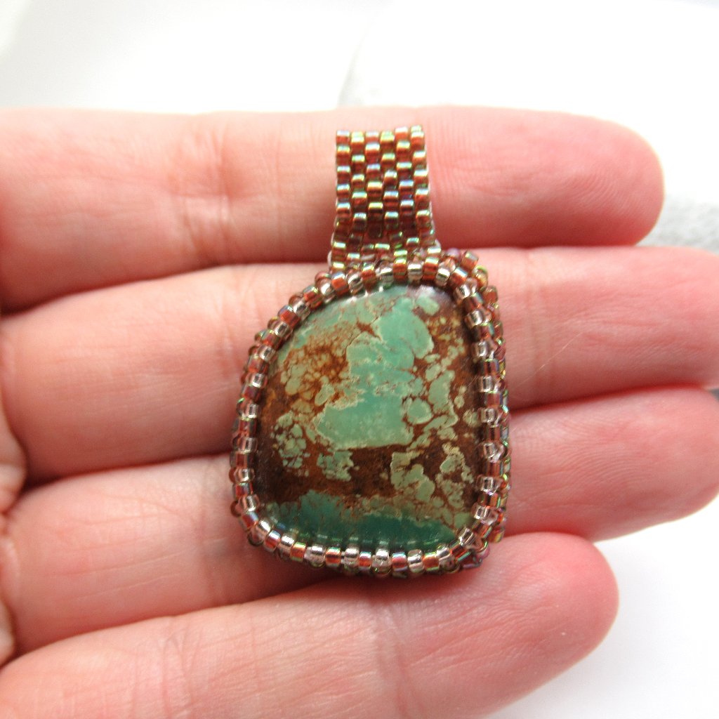 Hand Stitched Turquoise Pendant